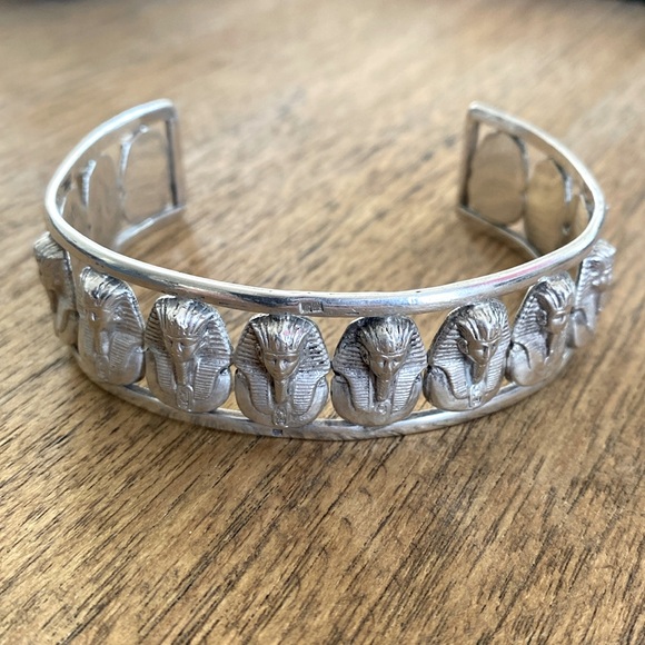 Vintage Silver King Tut Cuff Bracelet - Picture 1 of 3
